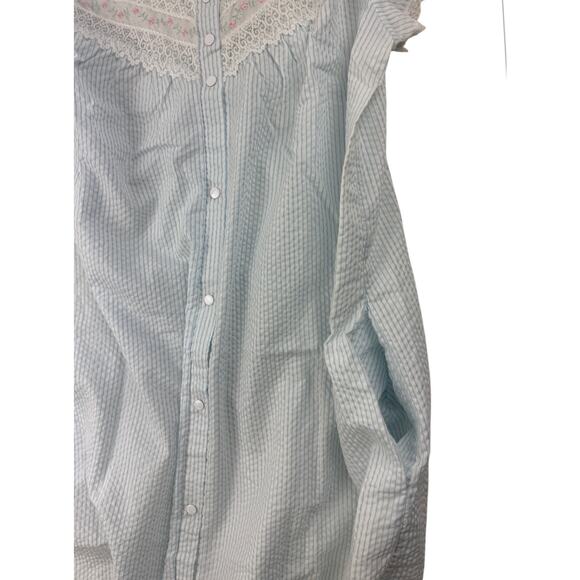 Vtg Nicole Robe Gown Snap Front Womens S Blue White Seersucker Short Sleeve - Picture 6 of 10